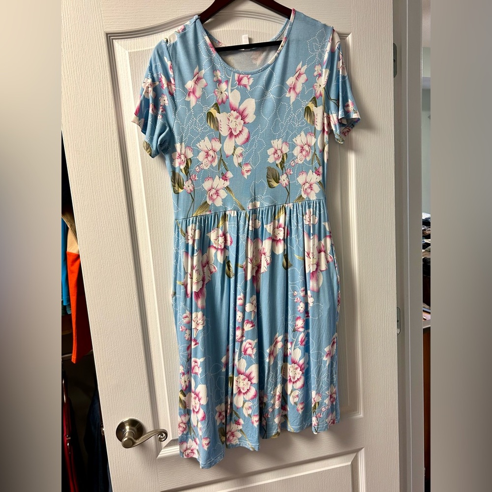 Blue Short Sleeve Dress with pockets